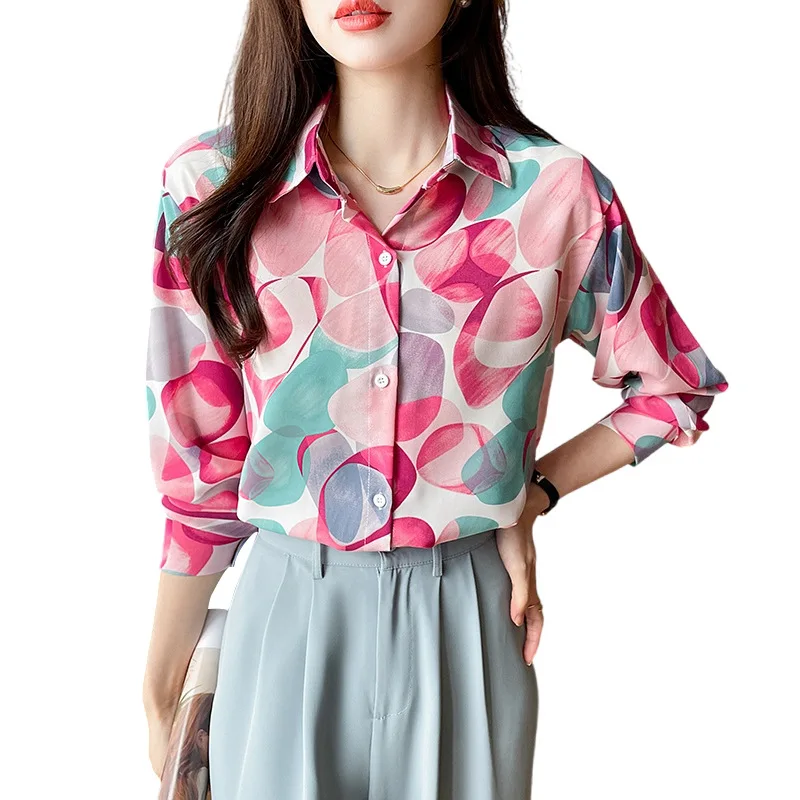 

Spring and Autumn Fashion Bestseller Design Sense Printed Long Sleeve Versatile Simple and Elegant Women's Long Sleeve Shirt