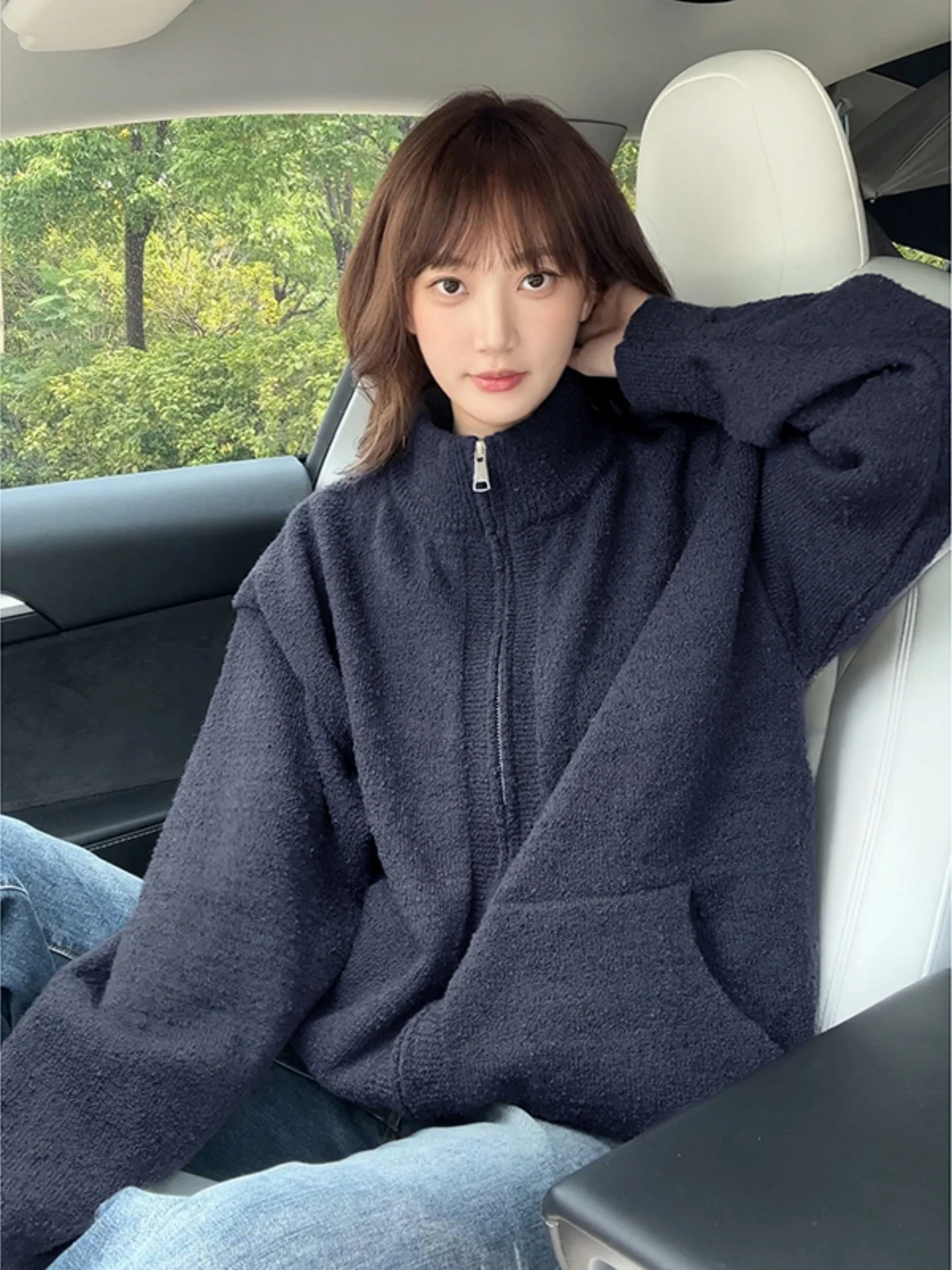 

Мужской кардиган свободного кроя королевского синего цвета, вязаный, для осеннего сезона, повседневная одежда, удобный, мягкий, из полиэстера