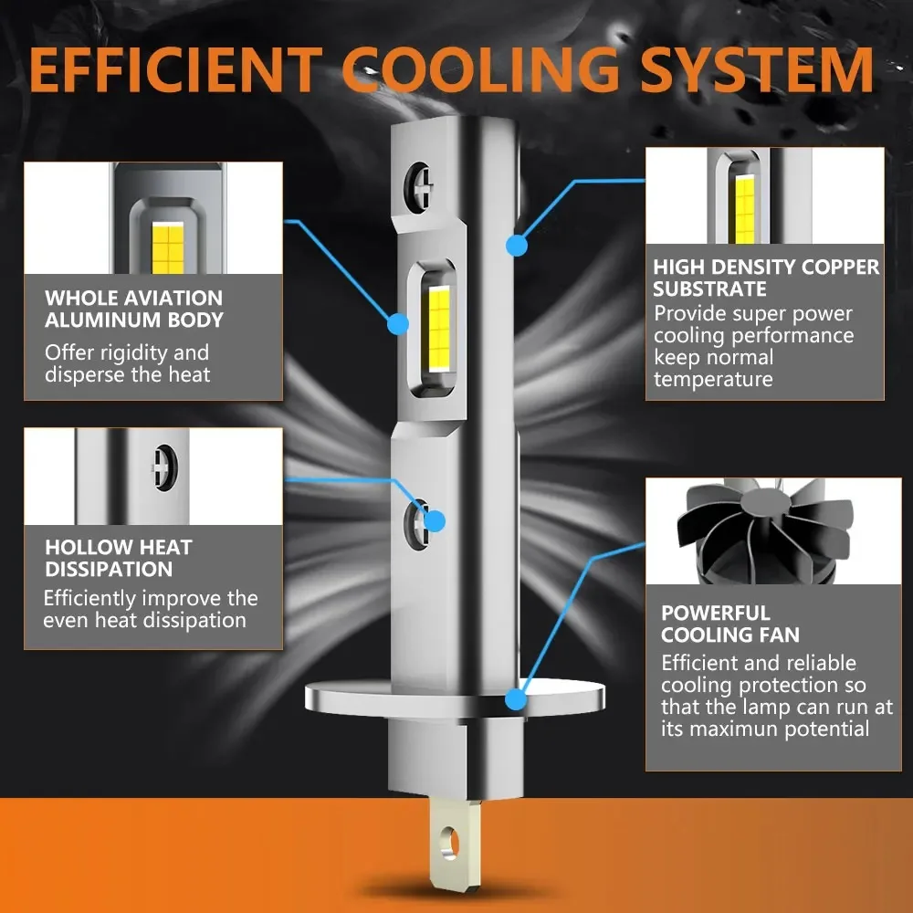 2 sztuki H1 H3 ledowa żarówka do reflektorów Mini 60W 30000lm CSP do reflektor samochodowy światła bez wentylatora Auto dioda światła przeciwmgielne