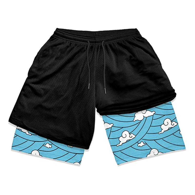 2 in 1 Athletic Gym Shorts for Men Stylish 3D Print Shorts with Pockets Quick Dry Stretchy Summer Sports Fitness Running Jogging