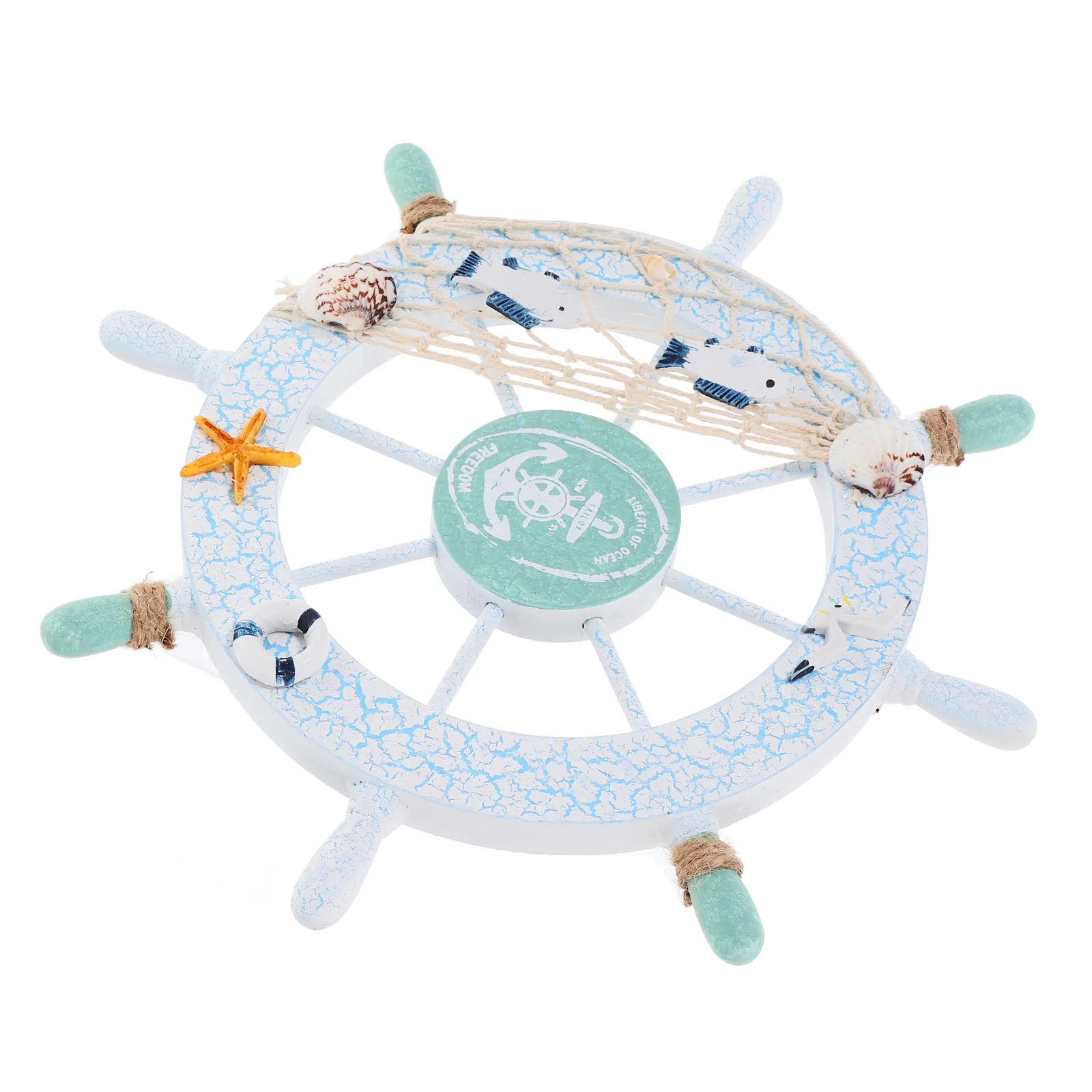 

Seashells Surfboard Ship Steering Wheel Wooden Boat for Home Decor Office Fishing Nets