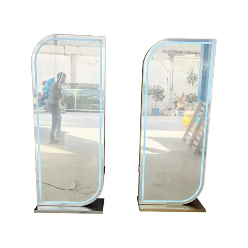 Luxury Hairdressing Gold Barber Salon Mirror Barber Table Shape Hair Salon Oval LED Light Mirror