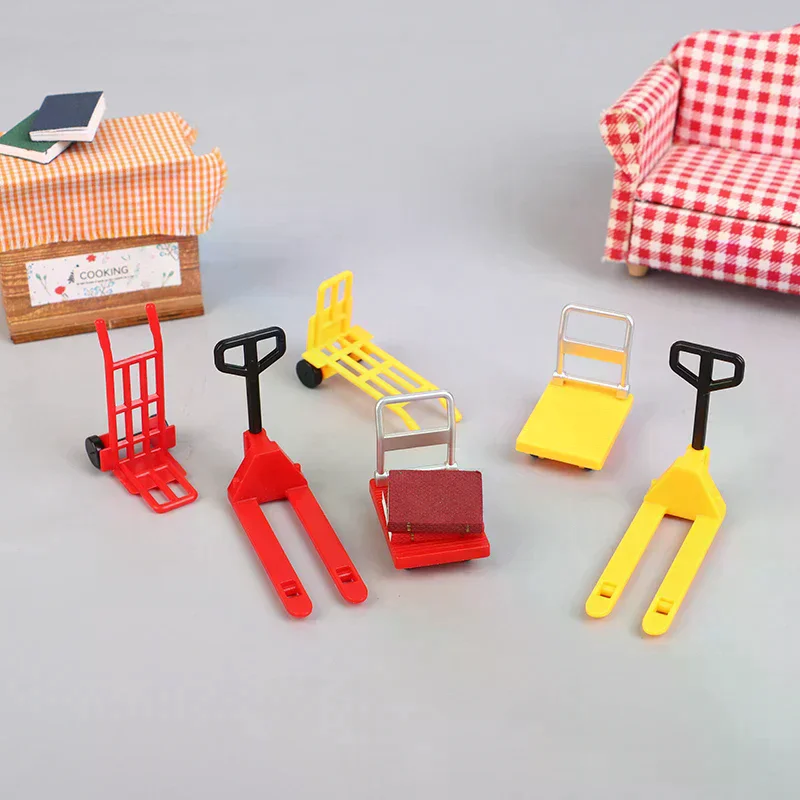 3Pcs 1:12 Dollhouse Miniature Cart Trolley Stair Climbing Machine Mini Outdoor Cart Forklift Moving Tools Model Home Decor Toys