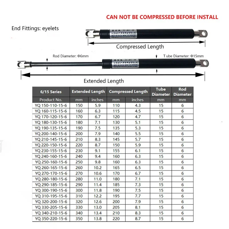 1PC 100N/23LB 150-350mm Universal Gas Struts Steel Eyes Tool Box Lift Support Storage Bed Cushioned Cupboard Hinge Outdoor Bench