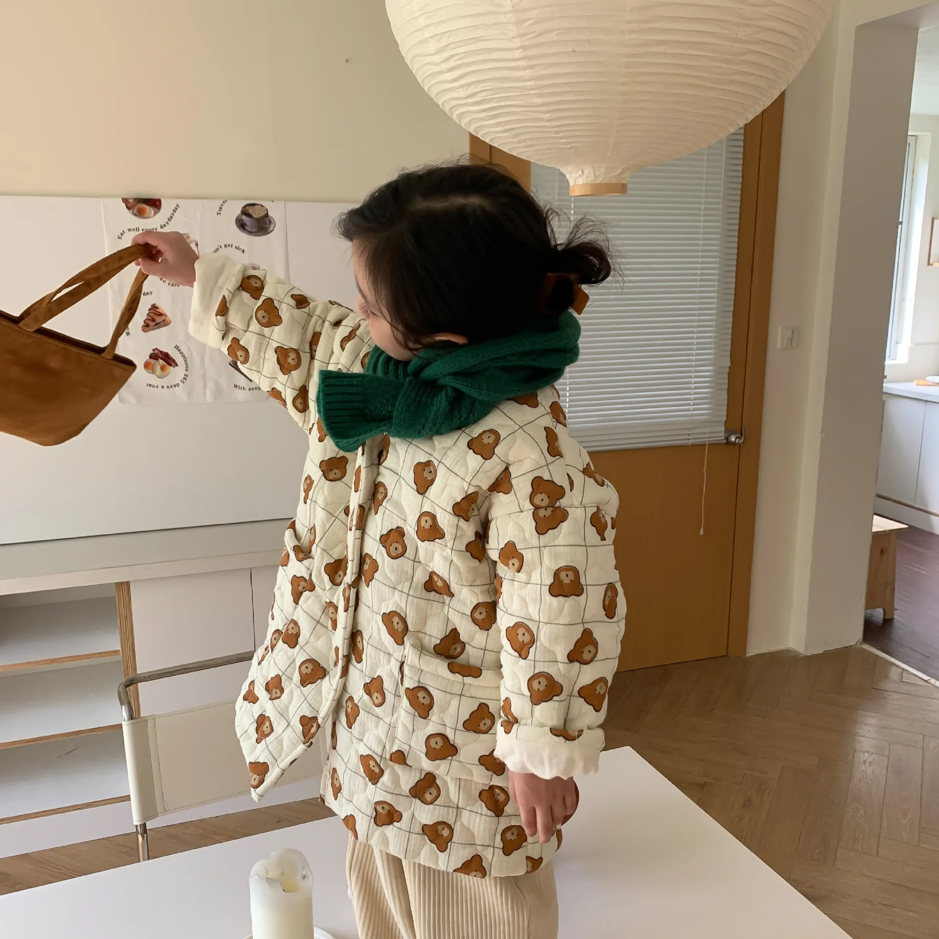 

New Korean Children's Clothes Children's Thickened Cotton Padded Bear Long Cotton Coat Unisex Cotton Jacket for Boys and Girls