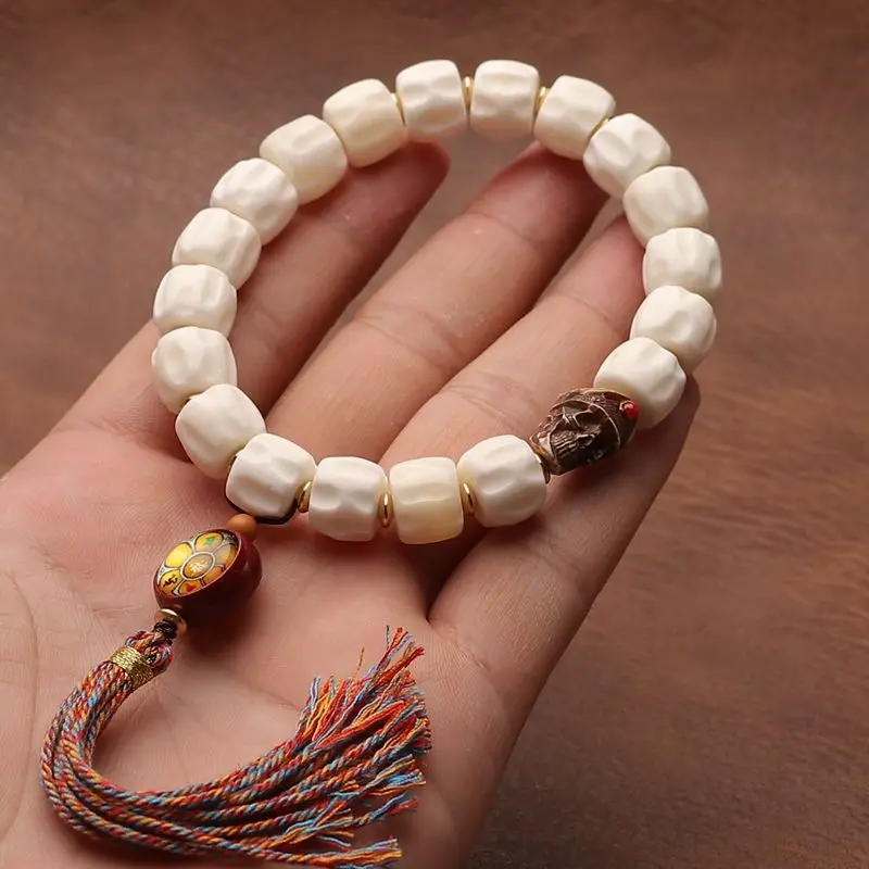 Natural Old Antlers Fret Beads Skull Root Bracelet Carved Walnut the Eighteen Disciples of the Buddha Prayer Beads Jewelry