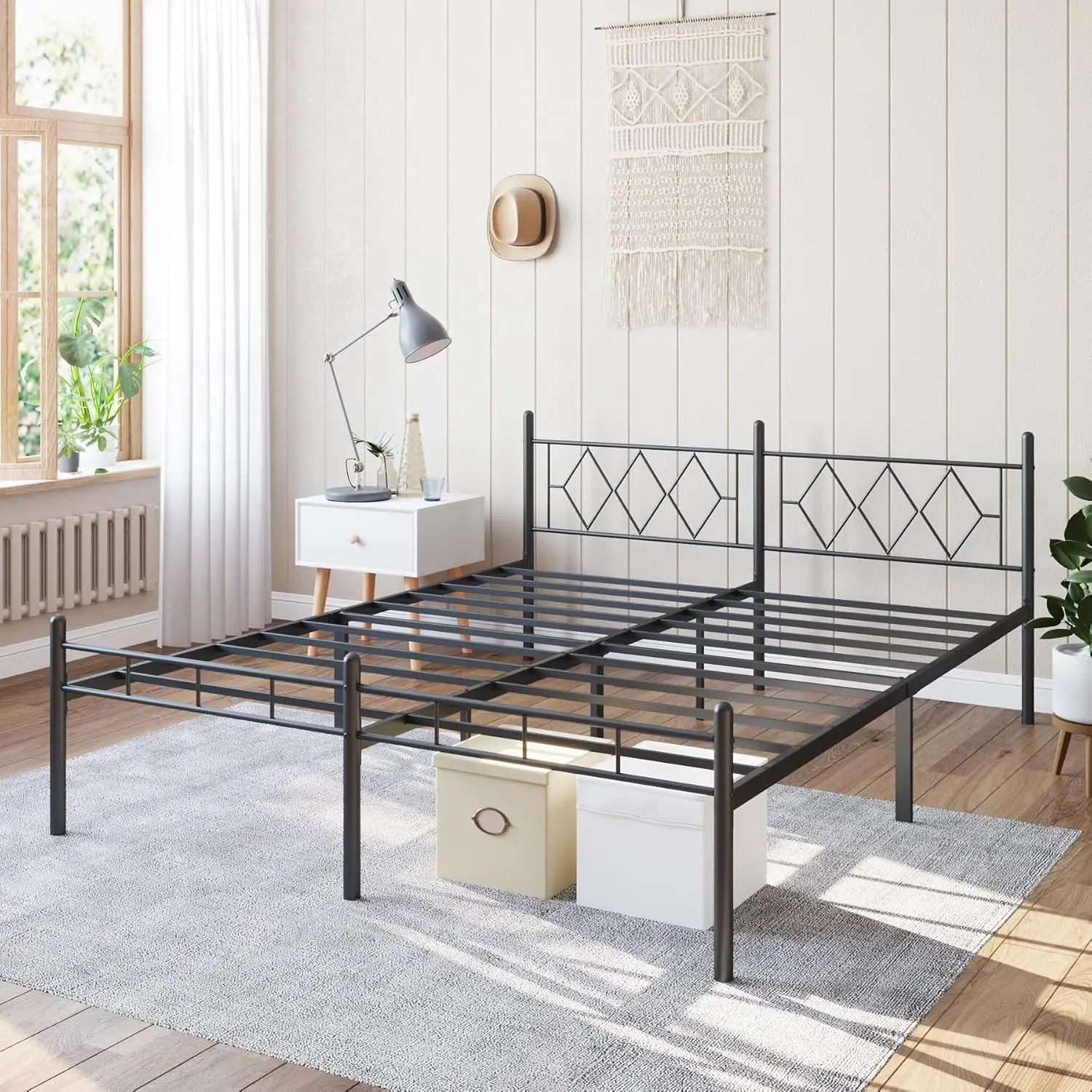 

Металлическая платформа для кровати размера California King (14 дюймов) без пружинного блока, с изголовьем и изножьем, усиленные ламели