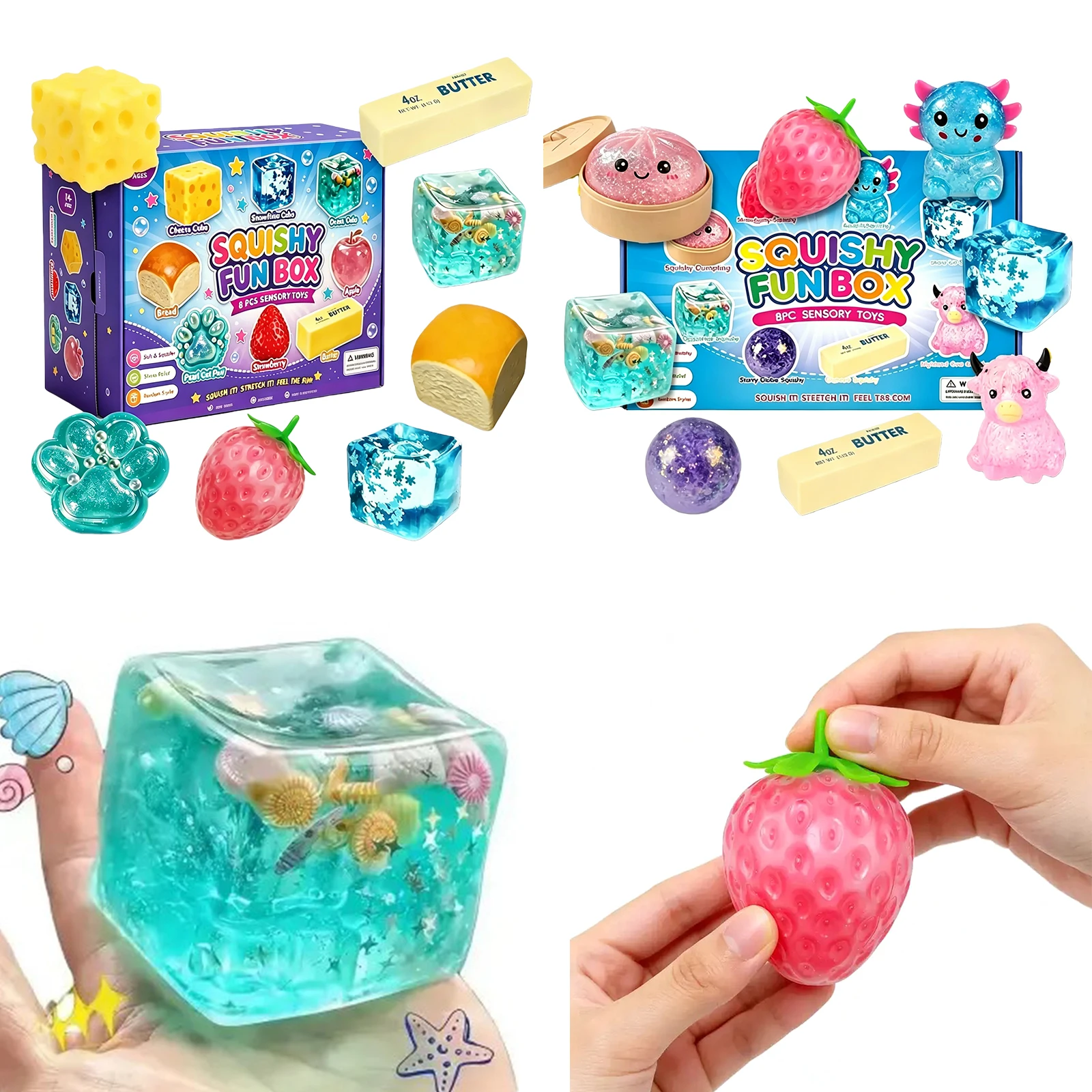 ランダムカラー-8個入り-箱-tpr-マルトース入りスクイーズ玩具、ゆっくり戻るストレス解消感覚玩具-フィジェット減圧ブラインドボックスギフト