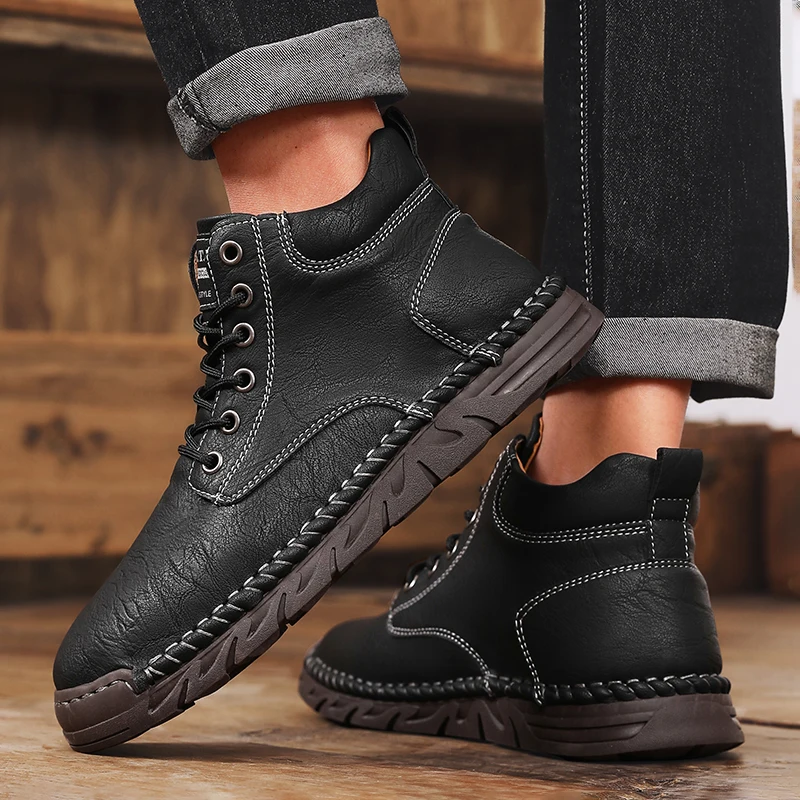 

New Men Handmade Leather Casual Shoe Fashion Outdoor Flat Loafers 2025 Spring Autumn Comfort Soft Walking Shoes Zapatos Casuales