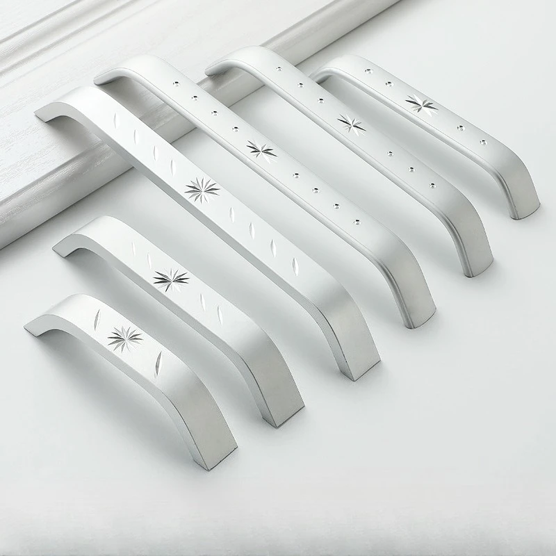 Modern Minimalist Engraved Solid Matte Space Aluminum Alloy Handles for Drawers Wardrobe Cabinet Door Pulls