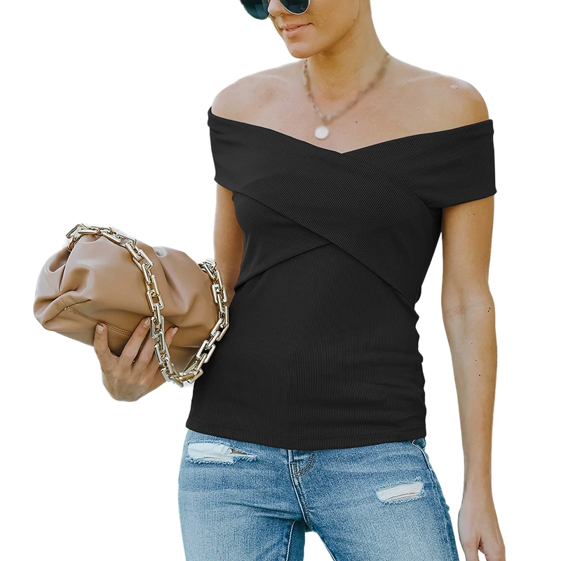 Women Casual Off Shoulder Tee Shirt One Shoulder Ladies Tops Solid Color One Shoulder Tops