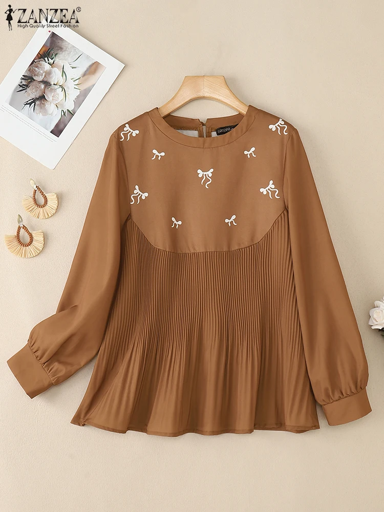 

2025 ZANZEA Women O Neck Long Lantern Sleeve Muslim Blouse Autumn Shirt Ramadan Hijab Blusas Female Tops Loose Chemise Oversize