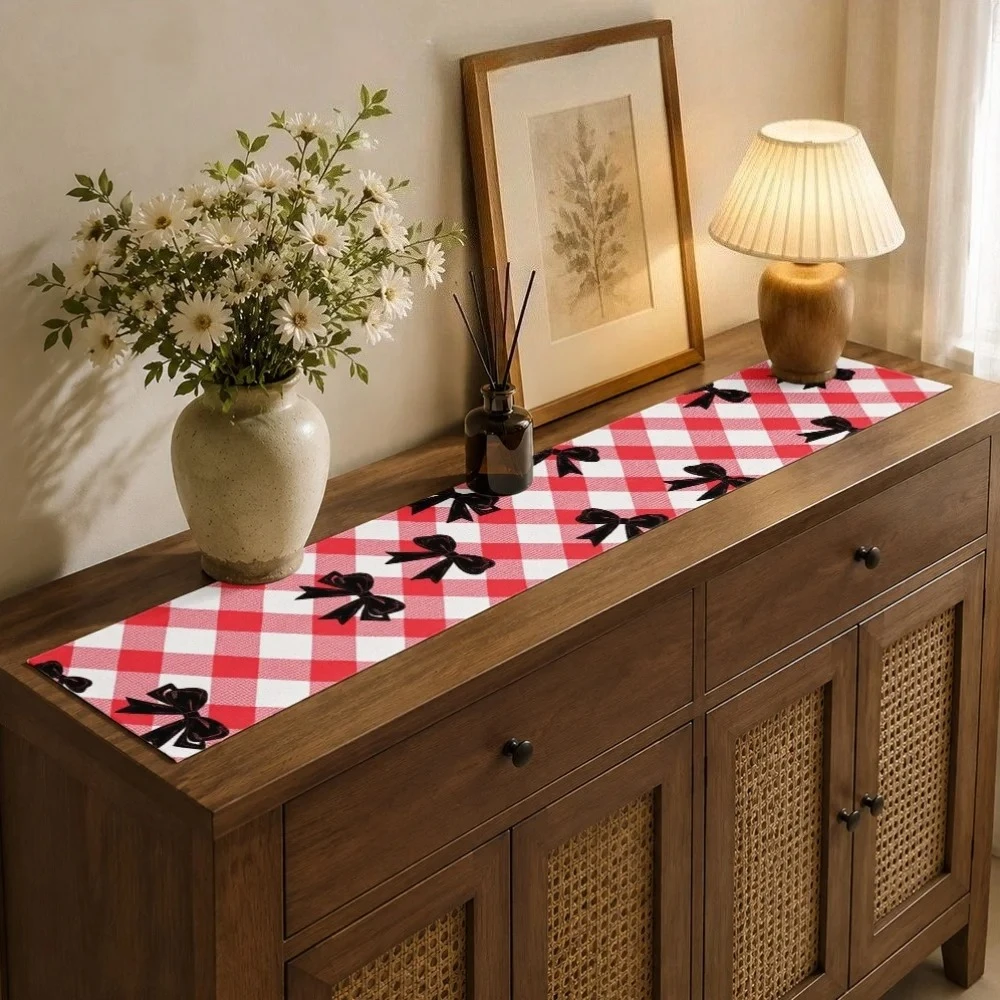 Plaid Bow Table Runner 1 Pack Daily Household Table Runner Table Arrangement
