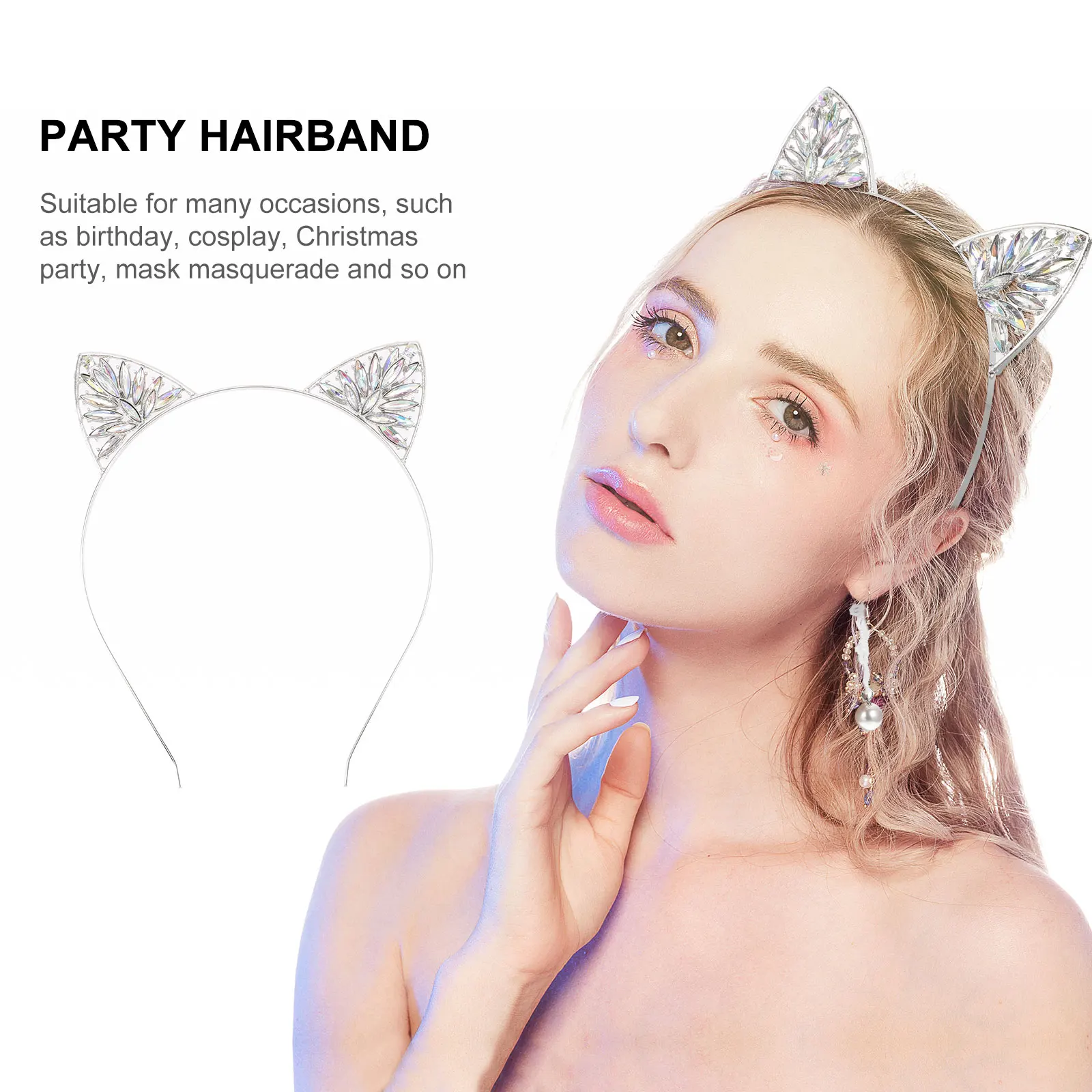 

2pcs Cat Ear Headband Girls Hair Bands Sparkly Headbands Glitter Headdress Cosplay Costume Party Accessory Carnival Wedding