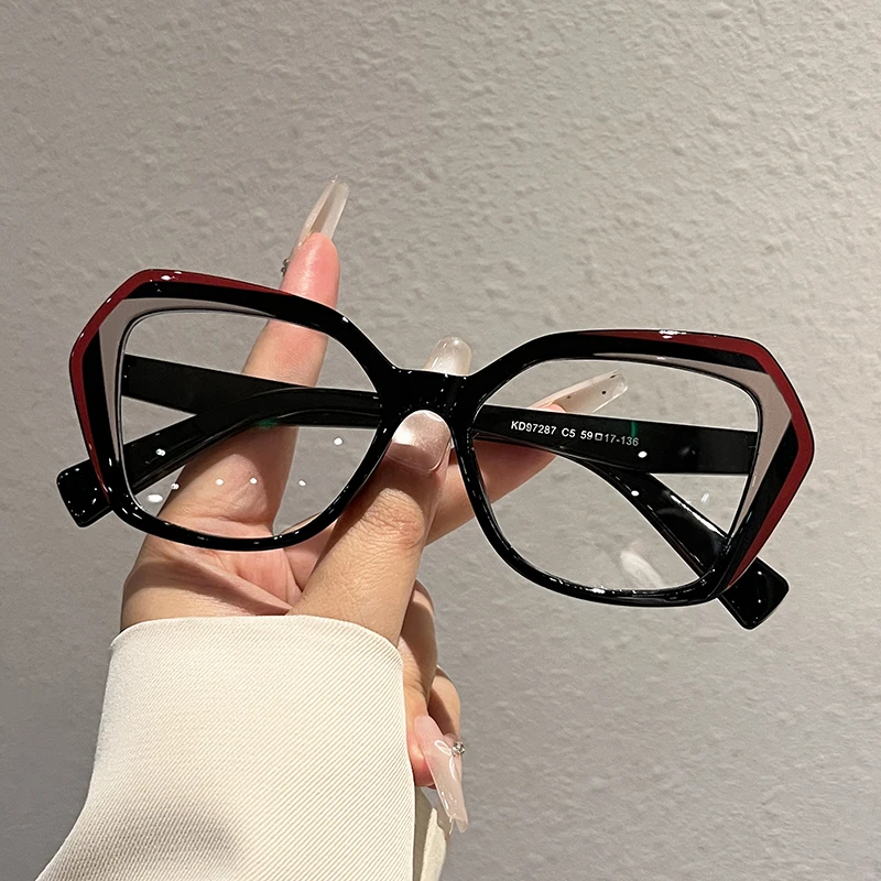 KAMMPT Oversized Fashion Glasses Women 2026 New Patchwork Blue Light Blocking Optical Frames Trendy Brand Design Decor Eyewear