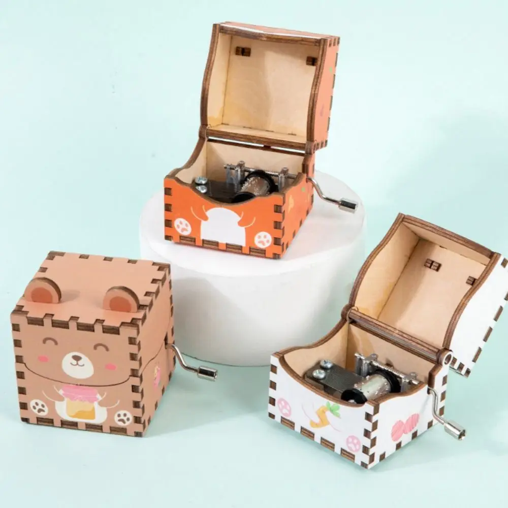 

Crafts 3D Wooden Music Box Puzzle Structure Color Print Hand Crank Musical Boxes DIY Cartoon Animal Music Box Children's Toys