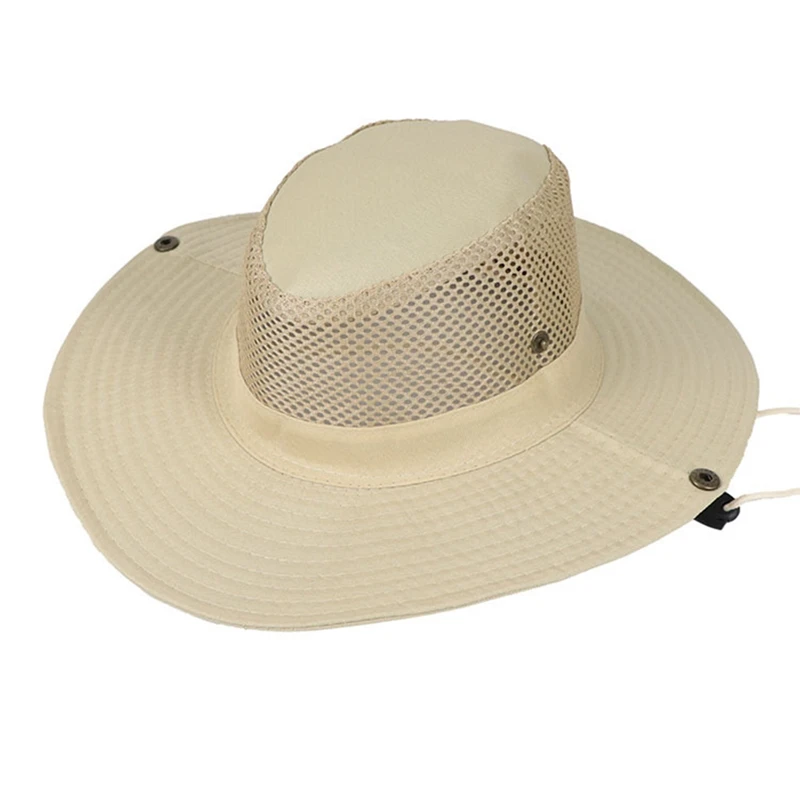 Sun Protection Bucket Hats Unisex Outdoor Fishing Hiking Jungle Hat Breathable Mesh Sun Caps Wide Brim Panama Summer Chapeau