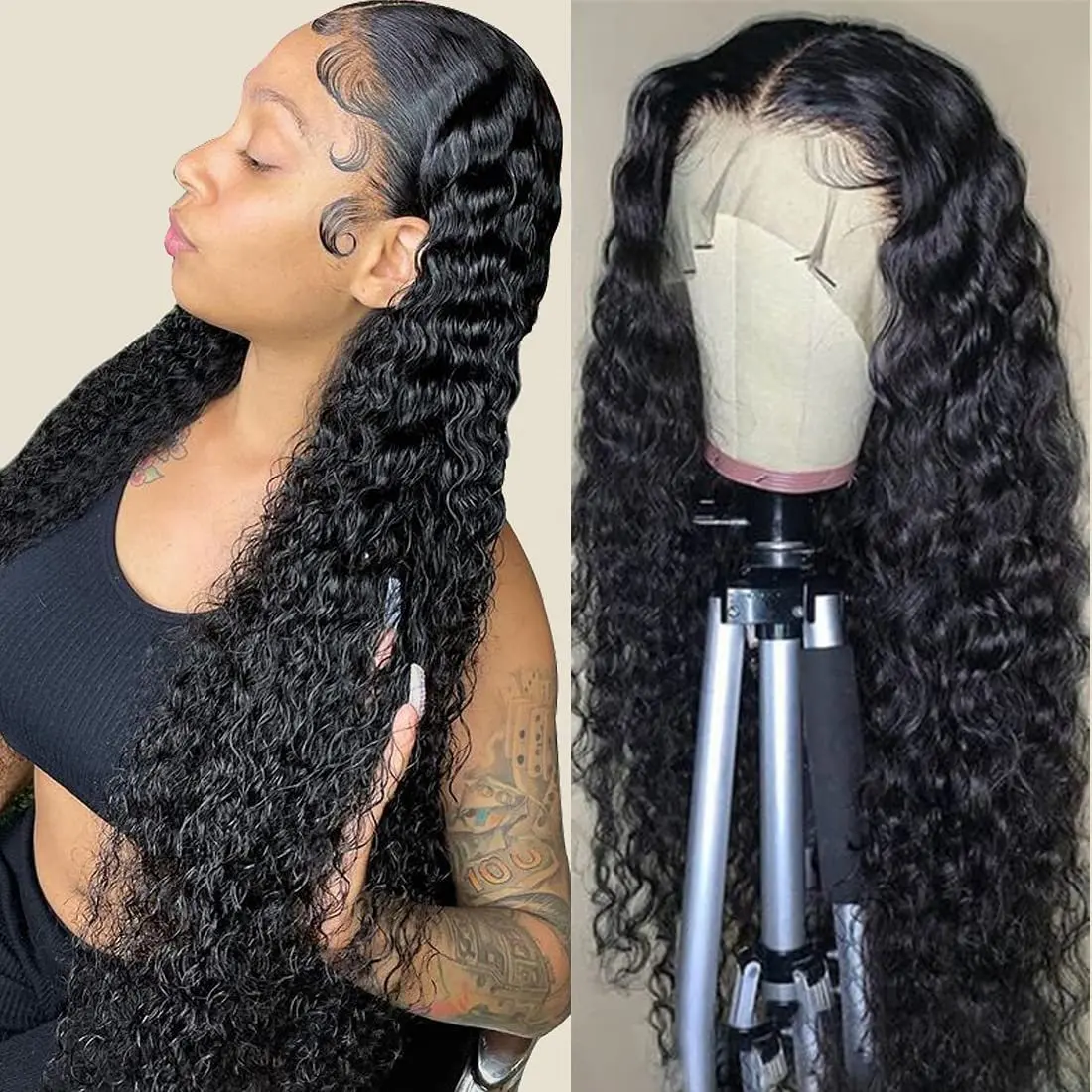 Rosabeauty 150 Density HD 13X4 Front Human Hair Wig 13X6 360 Full Transparent Deep Water Wave curly Lace Frontal Wigs 30 40 Inch