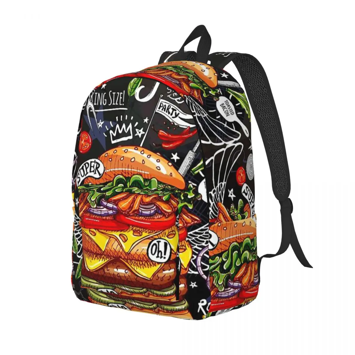 

Coffee Hamburger Printed Backpack Daypack Large Capacity Kids BookBag School Bag Shoulder Bags for Boys Girls