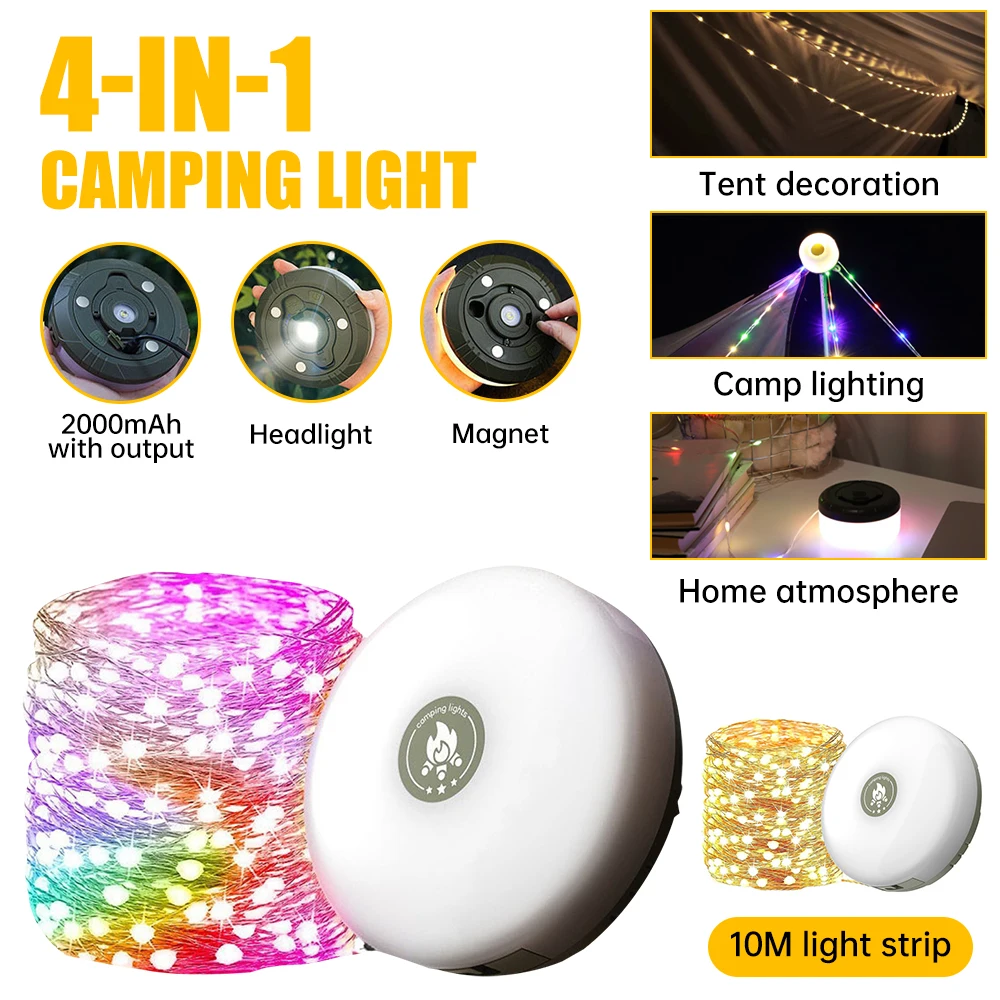 

Уличный светильник для кемпинга, 10 м, теплый цвет, гирлянда, атмосферный светильник для палатки, перезаряжаемая лампа для кемпинга, водонепроницаемый подвесной светильник