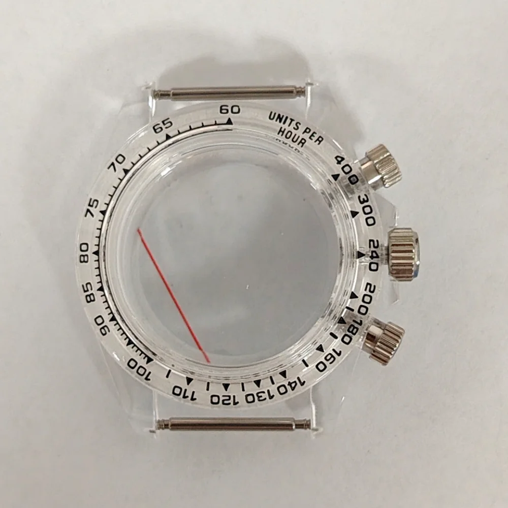 39mm Rubber Watch Case Fashion Transparent Acrylic Glass for Vk63 Quartz Movement Waterproof Watch Accessories