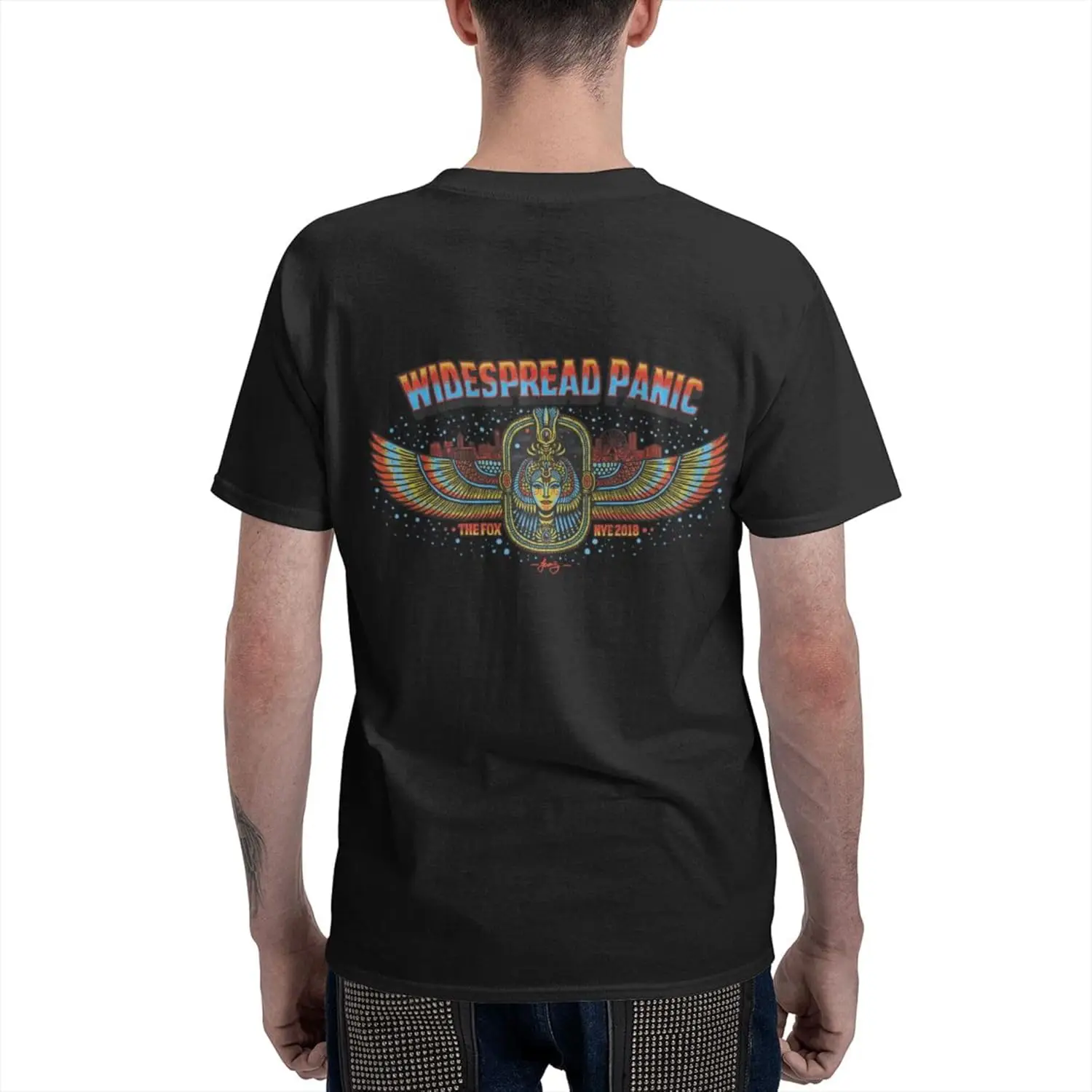 Widespread Music Panic Men's Short Sleeve T-Shirt Double Sided Printing Casual Crew Neck Tops Black