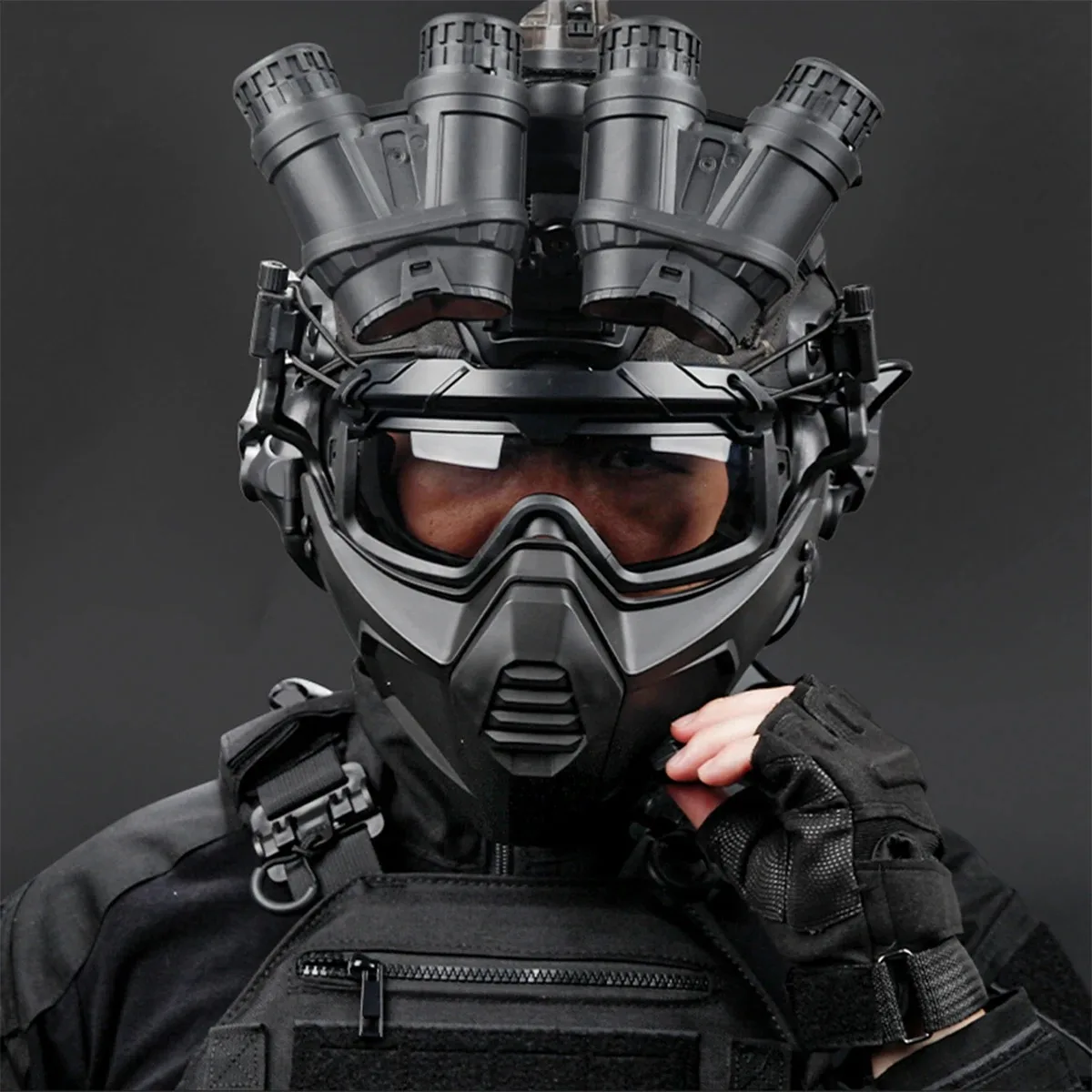 Tactical Helmet Set with Night Vision Device Model Mask Goggles Headset Survival Signal Lights for Paintball Airsoft Shooting