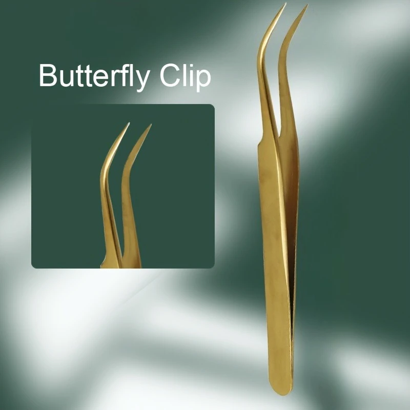 Stainless Steel Eyelash Grafting Tweezers High Precision Lash ClipTransplant Eyebrow Tools for Beginners Golden Laser