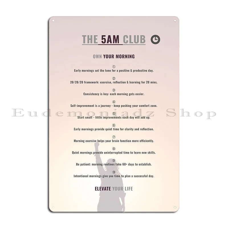 The 5 Am Club Book Summary Metal Plaque Poster Funny Living Room Wall Cave Customized Home Tin Sign Poster