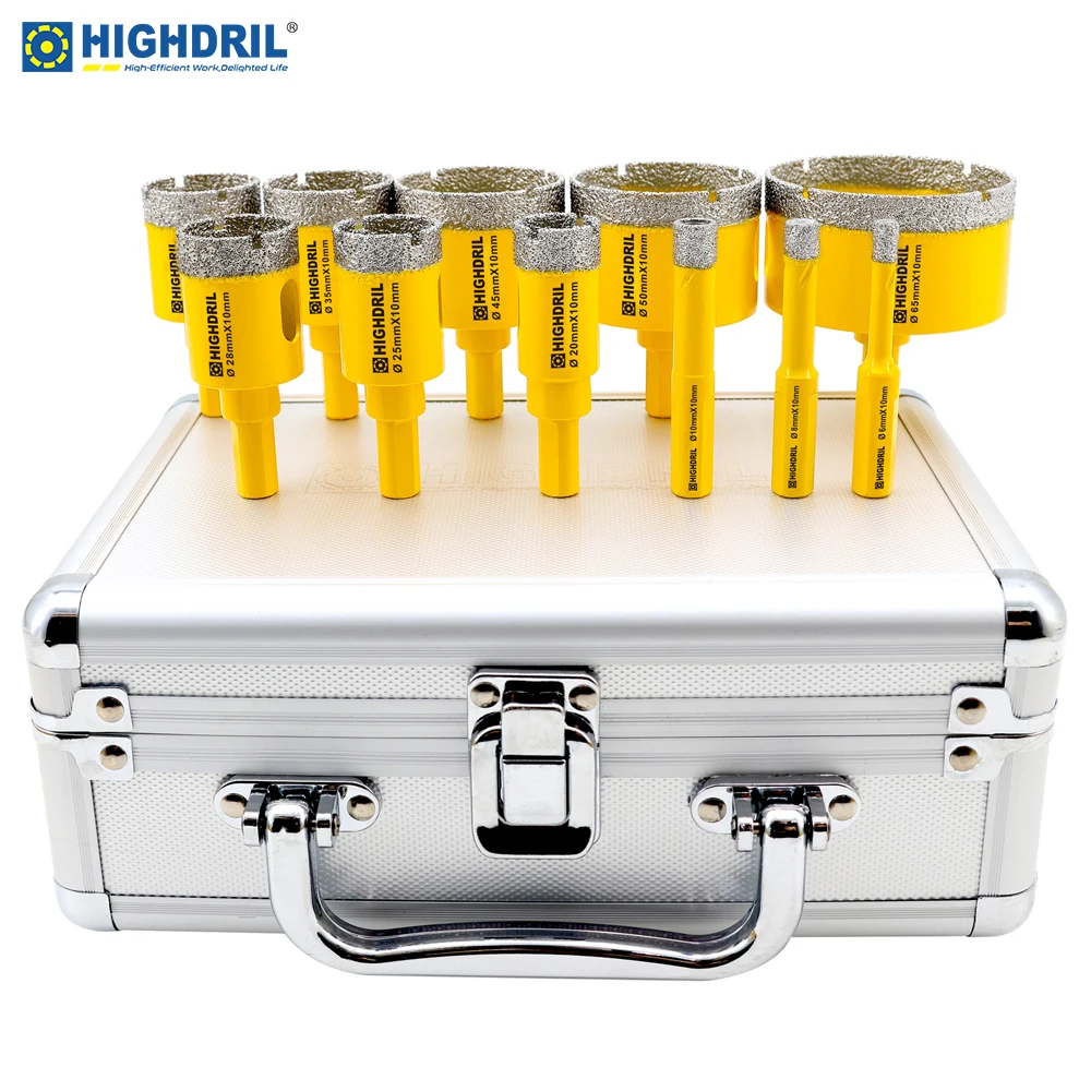 

HIGHDRIL 11Pcs Diamond Drill Bit Kit 6-65mm Core Bit Tool Set for Ceramic Marble Granite Tile Quartz Cutter Hole Saw