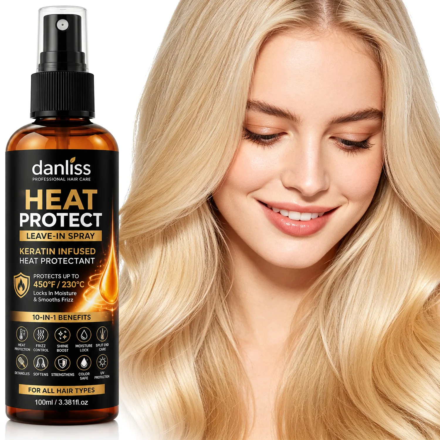 Hair Care Heat Protectant - Keratin Heat Protect Leave-In Spray, Natural