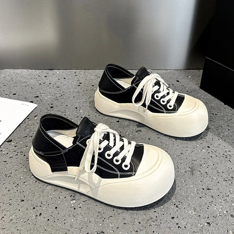 

New Womens Shoes Luxury Genuine Leather Casual Shoes for Woman Exquisite Round Head Chunky Sneakers Designer Shoes Zapatos Mujer