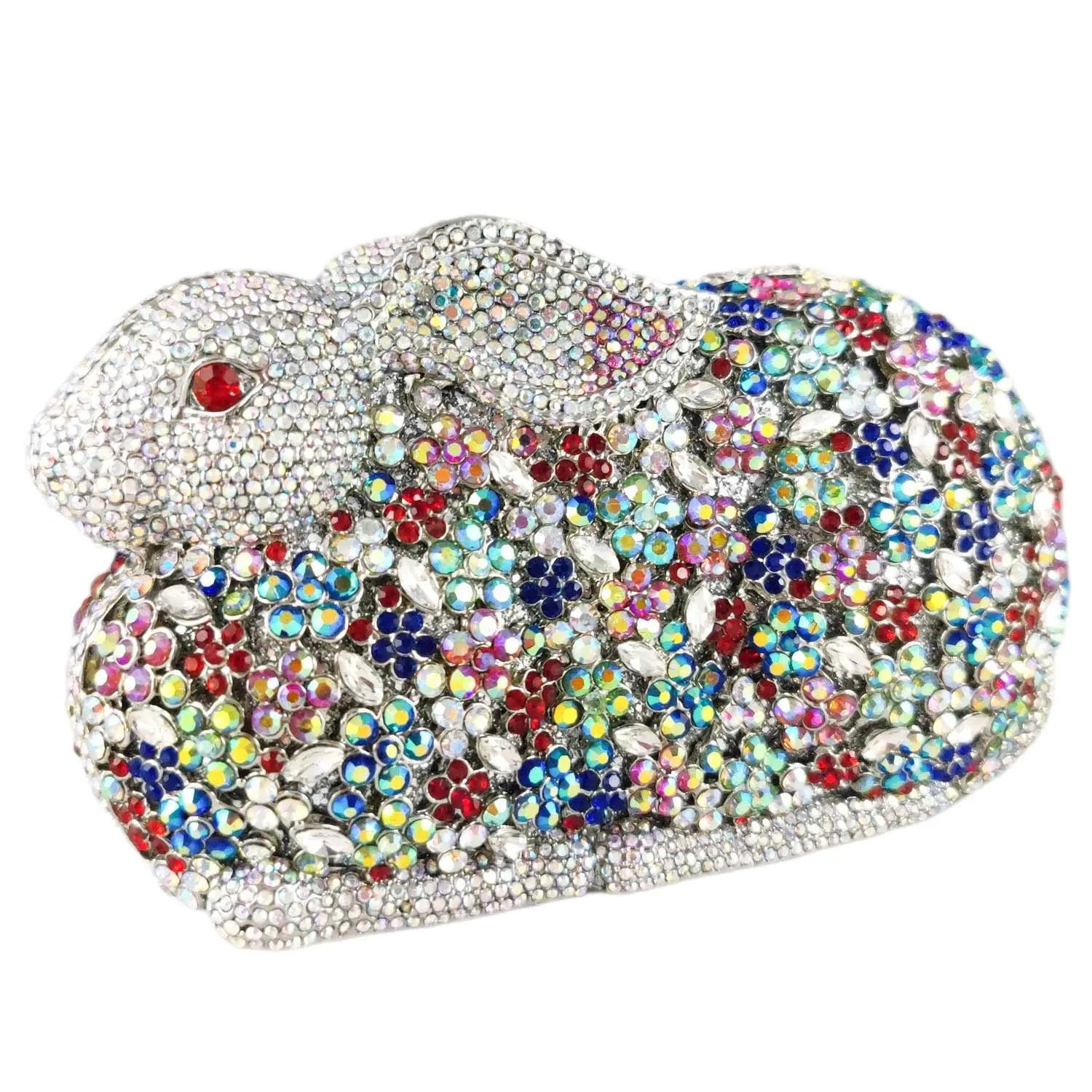 Boutique De FGG Colorful Rabbit Clutch Women Crystal Evening Bags Party Dinner Cocktail Bunny Rhinestone Minaudiere Handbags