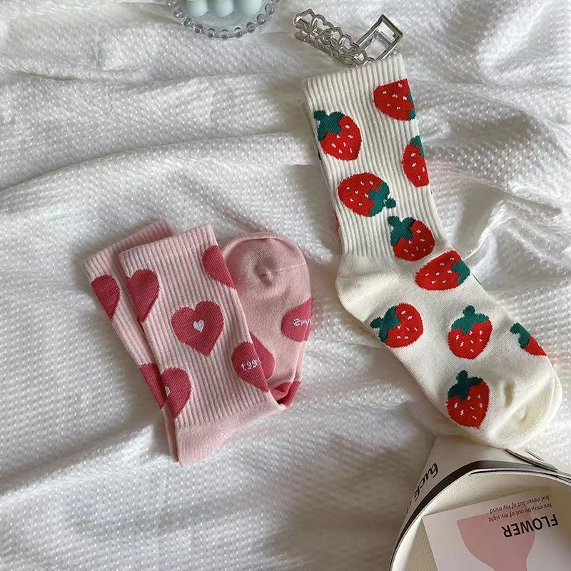 Pink Socks Women\'s Spring Trend Versatile Mid Tube Socks Love Letter Cute Kawaii Long Socks Ins Trendy Outwear Women\'s Socks