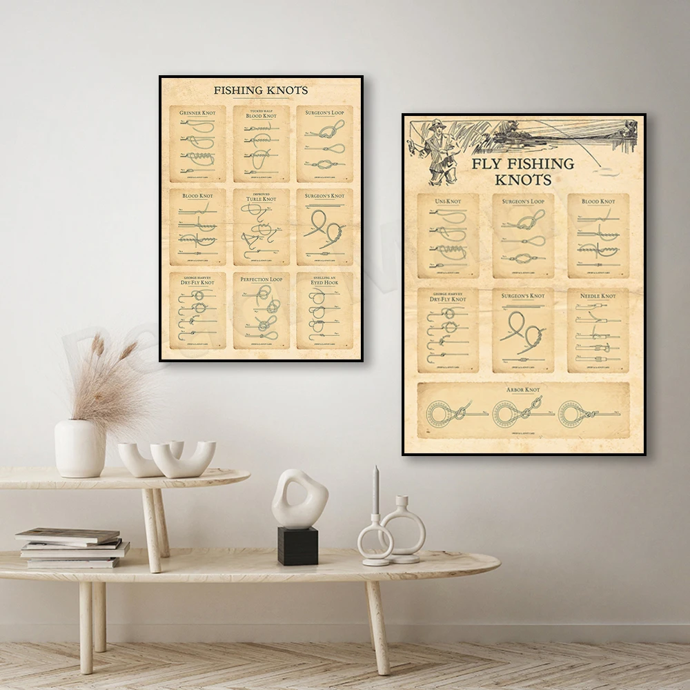 

Vintage Fishing Knot Printable Knot and Hook Knot Knot Diagram Poster Fishing Wall Art Canvas Painting Picture Father Gift