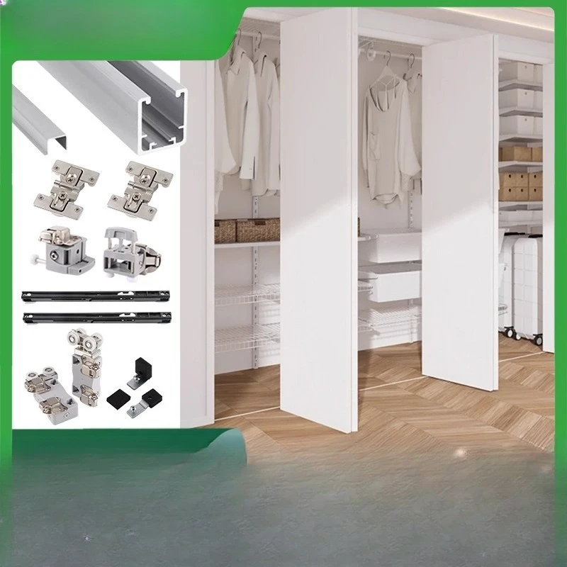 Metal wardrobe folding door upper and lower track pulley hanging rail left and right translation push-pull hardware accessories