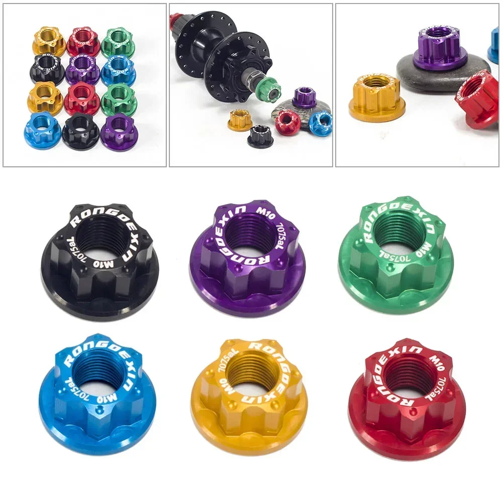 2Pcs Vintage Titanium Flange Nuts Kids Bike Bicycle Rear Wheel Axle Track Nut M10x1.0 Rear Wheel Aluminum Alloy Cycling Accessor