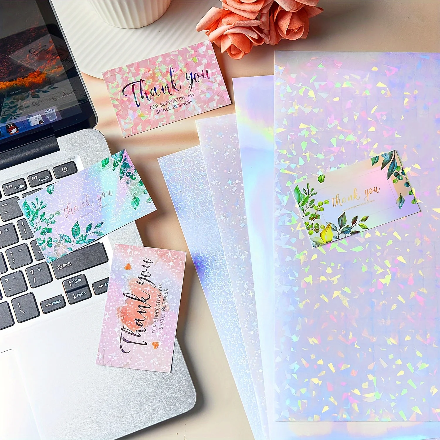 24 Sheets Holographic Sticker Paper Clear Vinyl Self-Adhesive Waterproof Rainbow Holographic Clear Cover Sheet