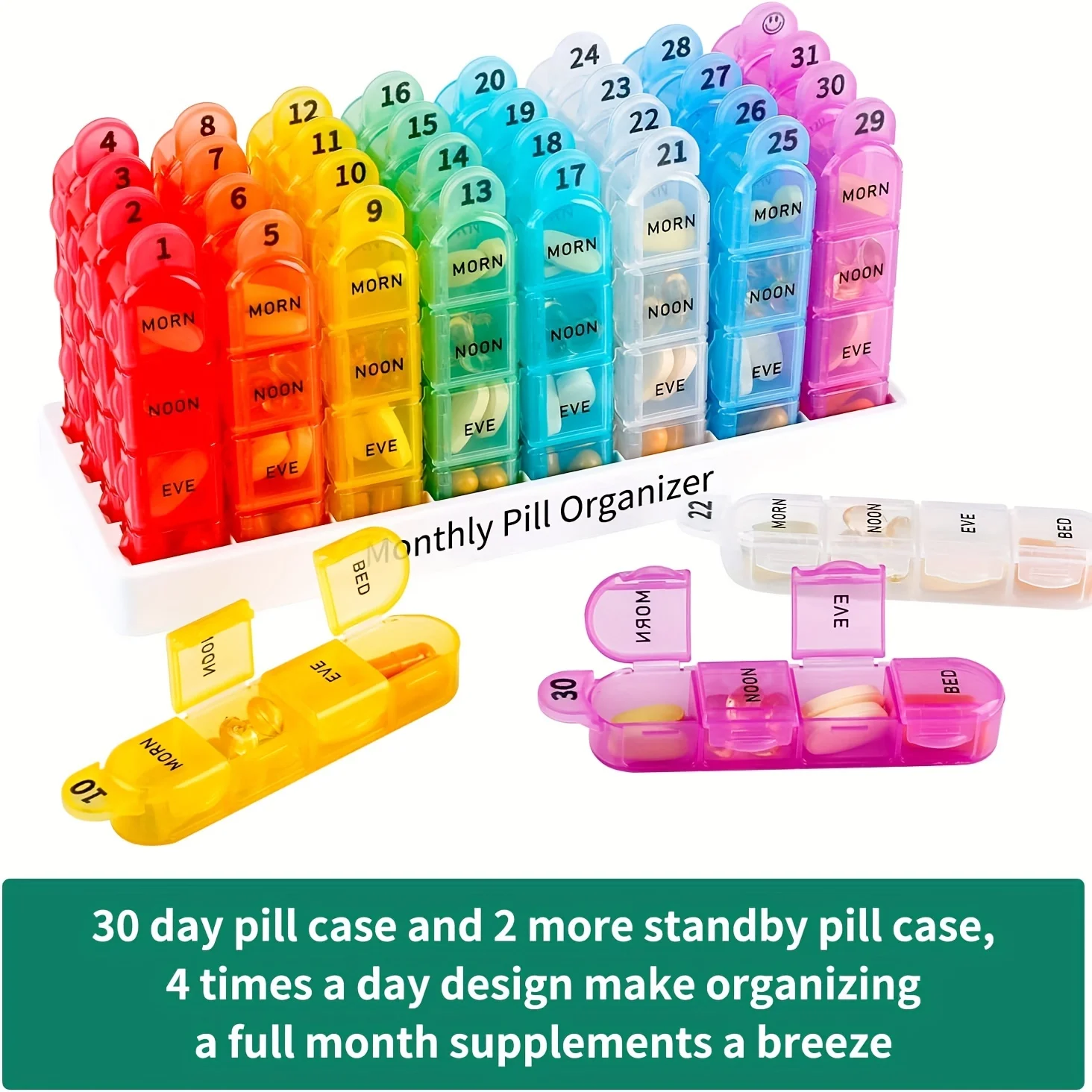 

Monthly Pill Organizer Moisture-Proof Travel Daily Pocket Portable Medicine Cases for Vitamins Fish Oil Compartments Supplements