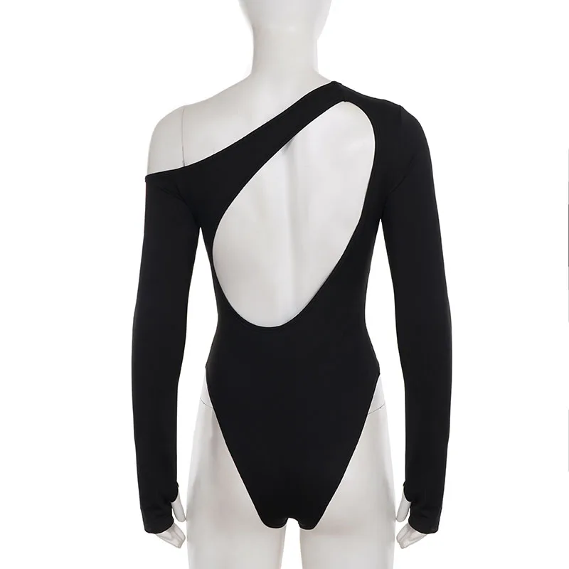 ملابس داخلية مثيرة مفرغة ورقبة مائلة ضيقة بدون ظهر وأكمام طويلة ثوب فضفاض للسيدات موضة خريف وربيع 2025 ملابس خروج للسيدات