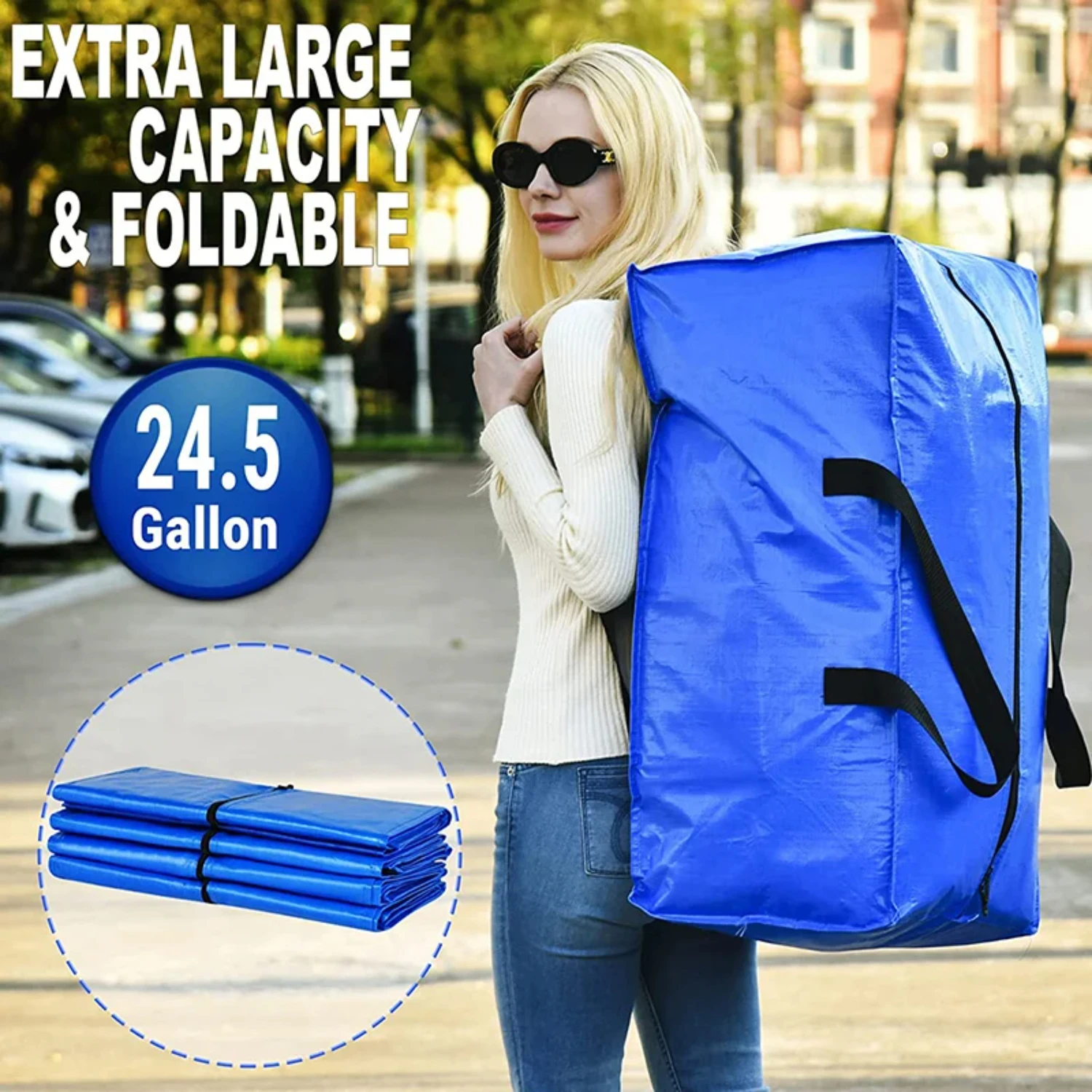 Heavy Duty Collapsible Moving Bags with Strong Zippers and Handles - 93L Storage Totes for Packing, Moving, and Storing Supplies