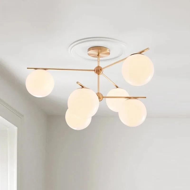 Milk White Round Ball Hanging Light Creative Glass Magic Bean Molecular Chandelier Living Dining Room Home Decor Pendent Lamps