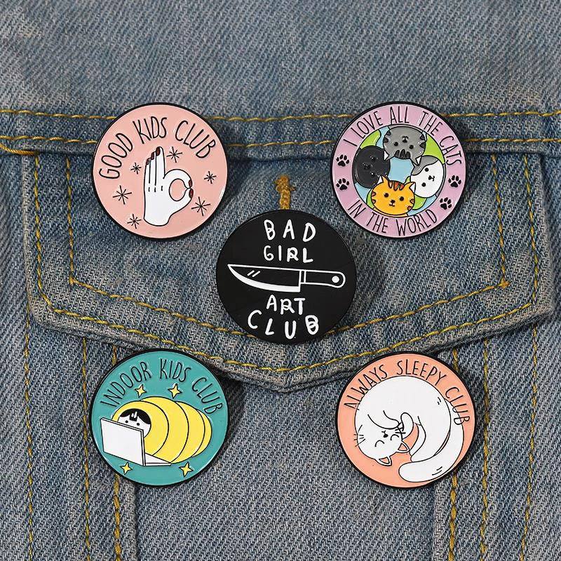 Kids Bad Girl Art Pines Lapel Badges Cats Jewelry Gift for Kids Friends Always Slee Pinsg Club Enamel Brooch Custom Fun Good