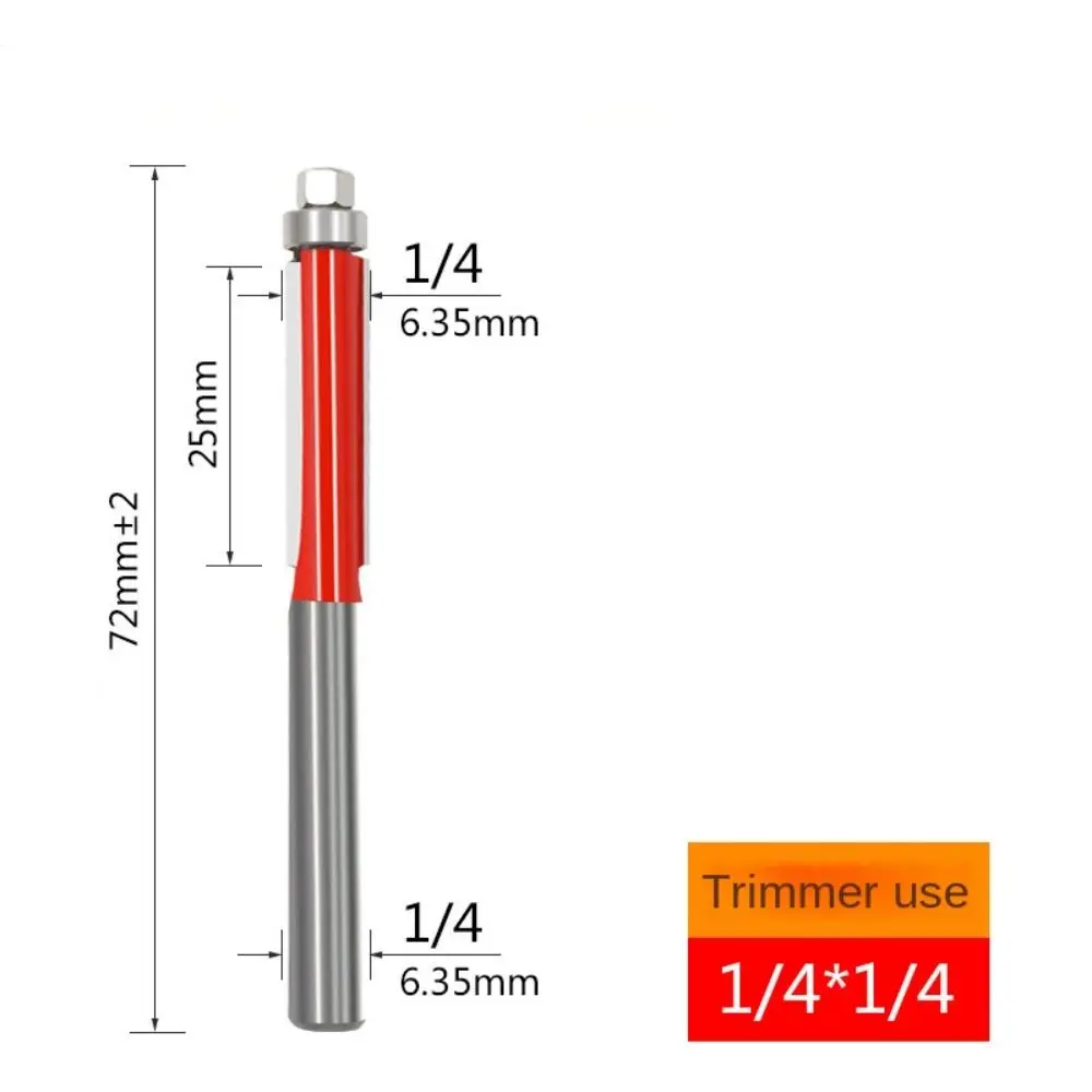 6.35mm/12.7mm Shank Milling Cutter Flush Trim Bit with Bearing Router Bit Double Edge Milling Cutter for Woodworking Tool