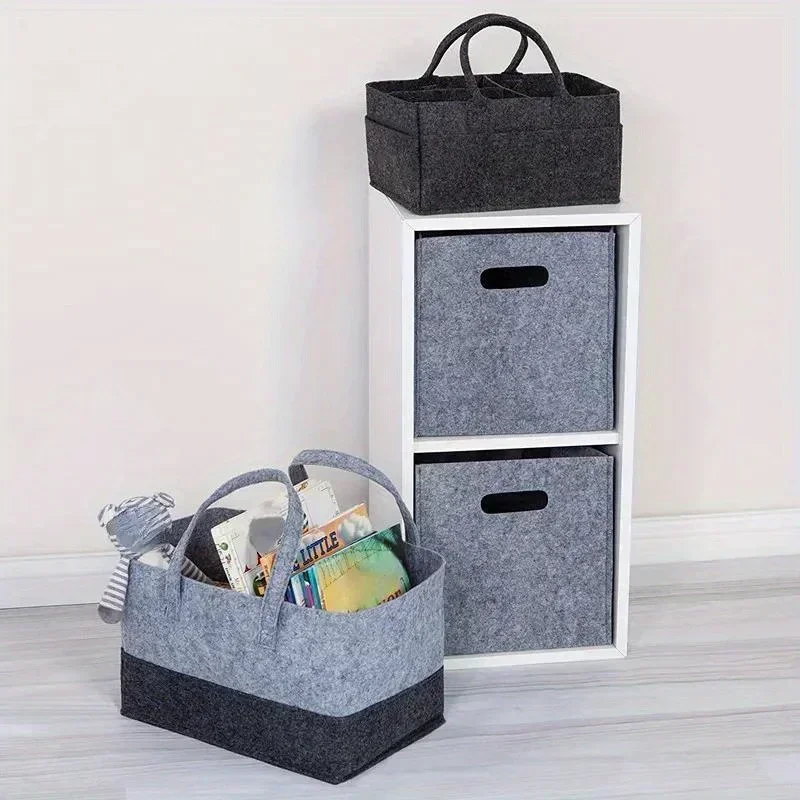 1pc Felt Handbag Large Capacity Shopping Bag, Foldable Tote Bag For Toy Book Sundries Storage With Handle