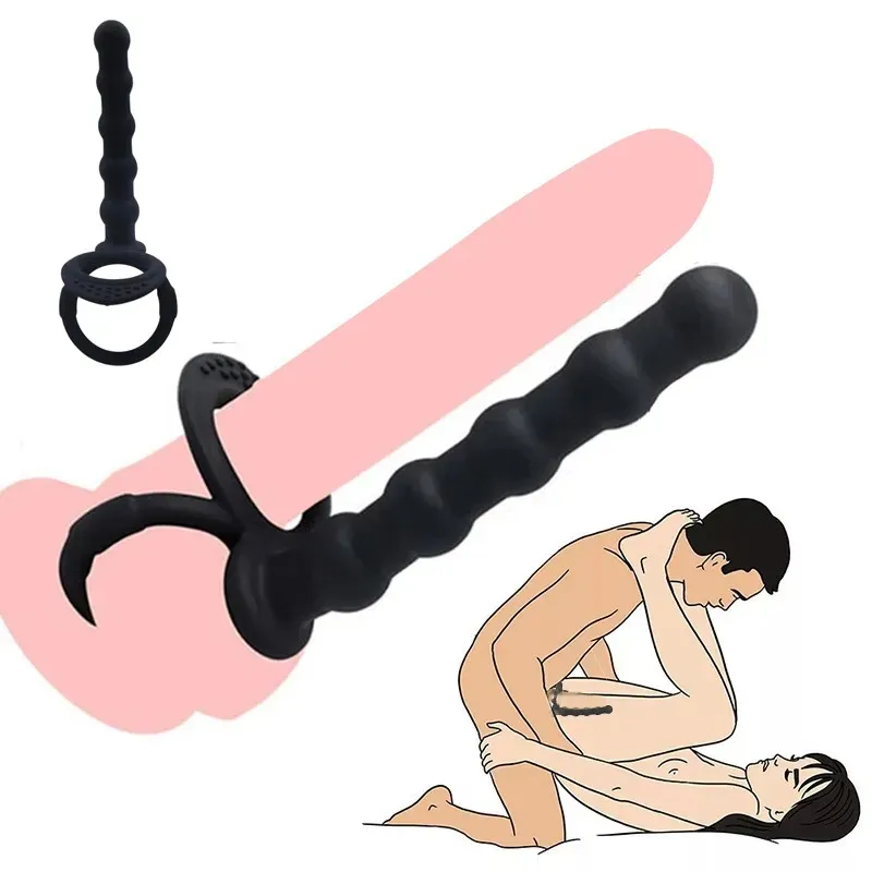 Juguetes sexuales anales de doble penetración para hombres y mujeres: tapón anal para pene con consolador, cuentas anales y anillo para pene para retrasar la eyaculación