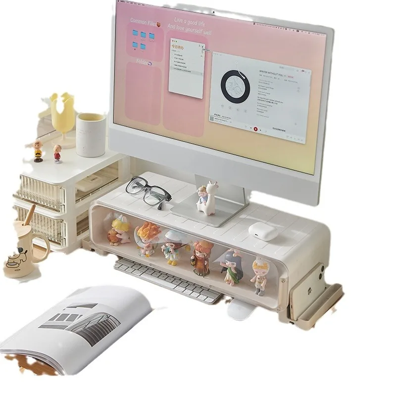 Creative Computer Monitor Stand Height Increasing Desktop Monitor Riser with Plastic Storage Drawers And Lighting for Office
