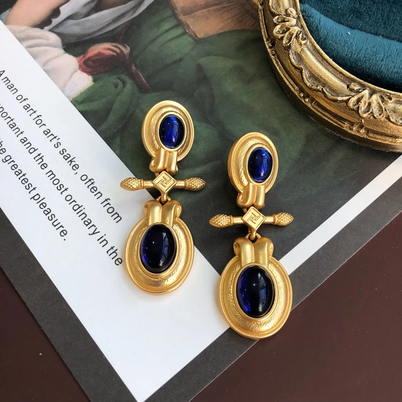 Vintage Blue Earrings Stud Statement Drop French Jewelry Geometric Accessories