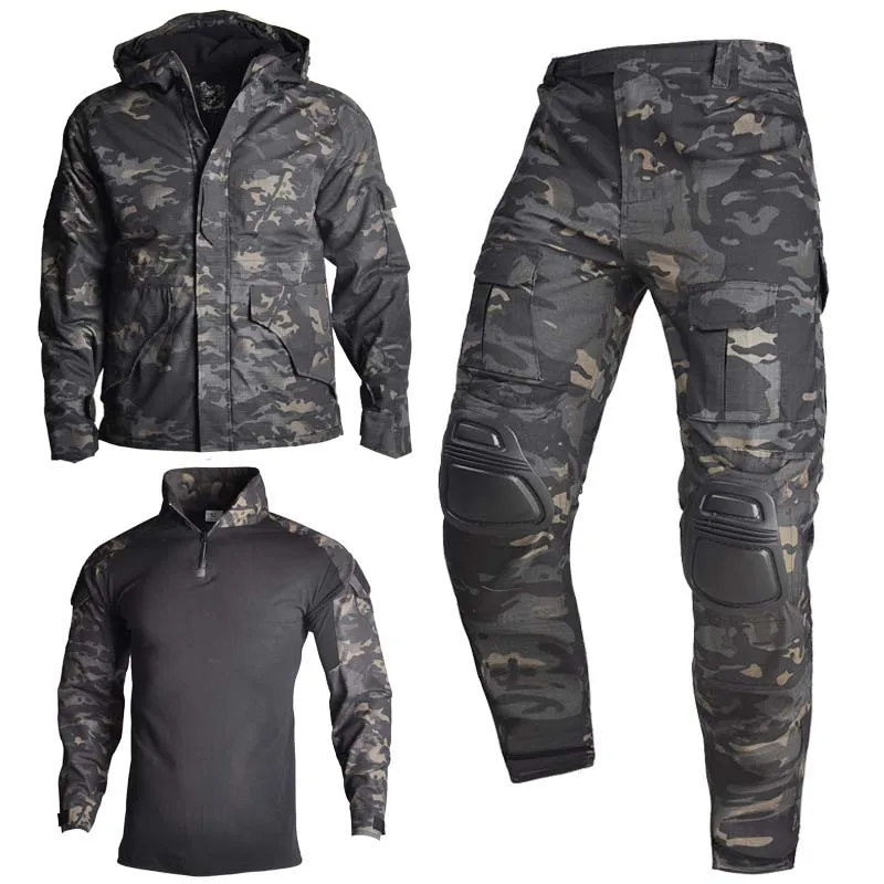 

Men Pants men Clothing Tactical Jackets Camo Breathable Suit Combat Shirt +pads Cargo Pant Hunting Clothes wear-resisting