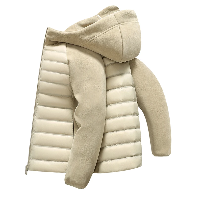 85% pato branco para baixo casaco leve inverno masculino simples sólido quente acolchoado jaqueta com capuz manga longa retalhos térmico para baixo casaco